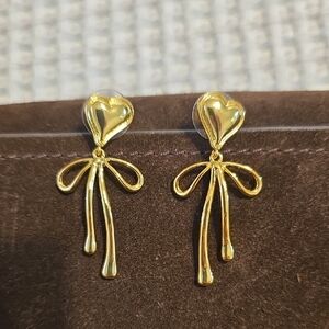 Elegant Gold Heart Bow Earrings
